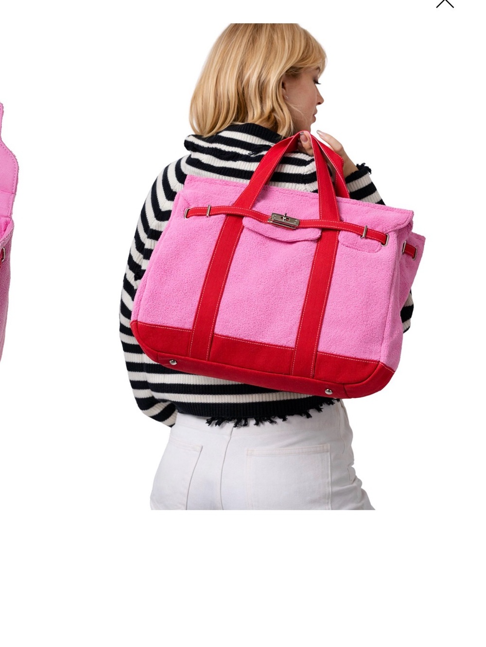 Viral Jumbo Macy's Pink Canvas Tote with Red Trim